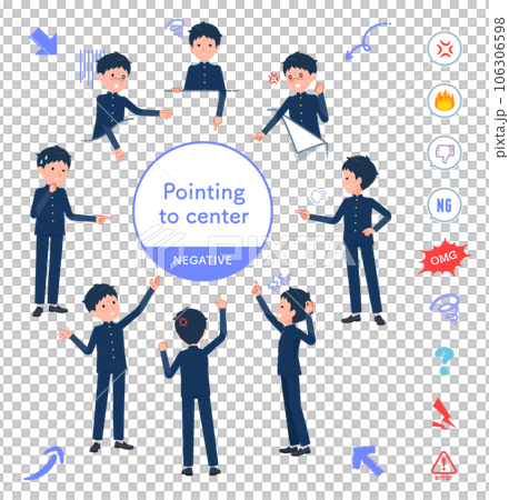 A set of school run male students pointing in various directions 106306598