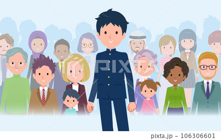 大勢の前に立つ学ラン男子学生のセット 大勢の前に立つ学ラン男子学生のセット 106306601