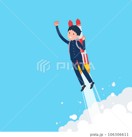 ロケットジェットで飛び立つ学ラン男子学生のセット 106306611