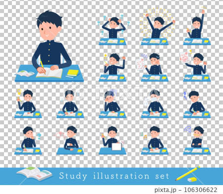 Set of school run male students on studying Set of school run male students on studying 106306622