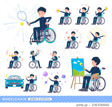 車椅子に乗る学ラン男子学生のセット 106306660