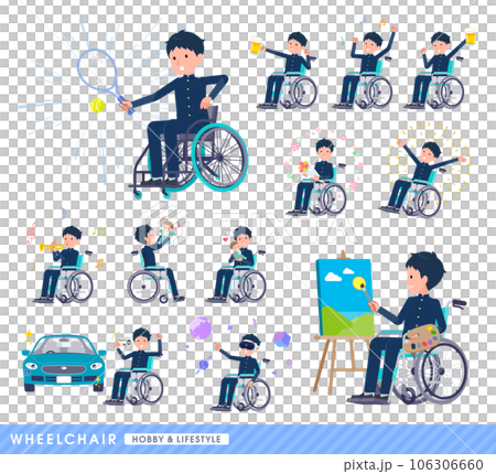 車椅子に乗る学ラン男子学生のセット 106306660