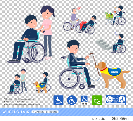 A set of school run male students riding a wheelchair 106306662