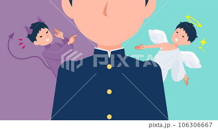 天使と悪魔の間で葛藤する学ラン男子学生のセット 106306667