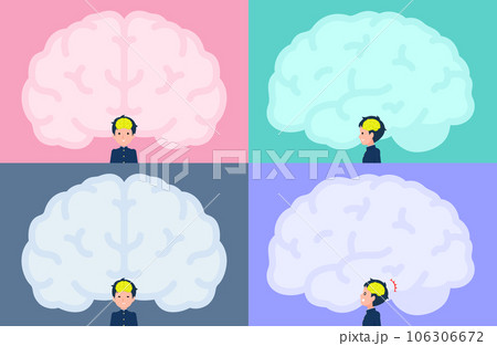 脳の形のフレームと学ラン男子学生のセット 106306672