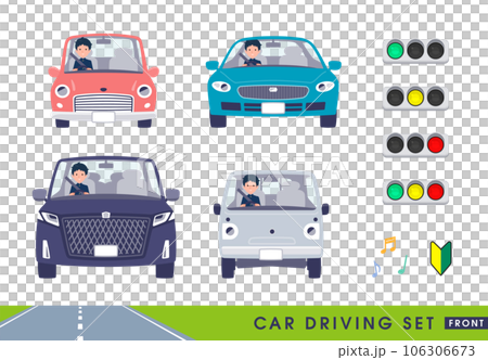 車を運転する学ラン男子学生のセット。正面向き 車を運転する学ラン男子学生のセット。正面向き 106306673