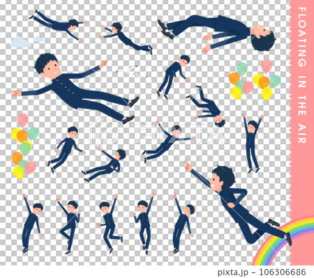 A set of school run male students floating in the air A set of school run male students floating in the air 106306686