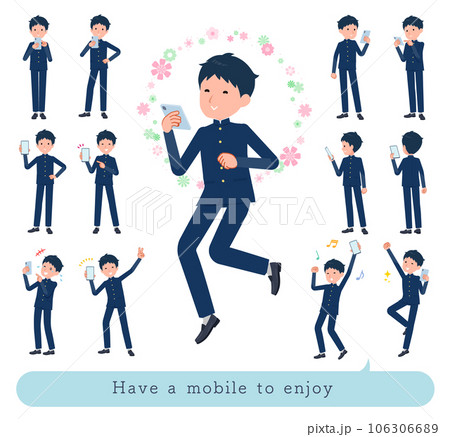 スマホを使って楽しむ学ラン男子学生のセット 106306689