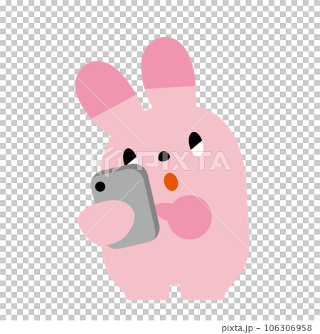 一隻粉紅兔子用智能手機上網並找到好東西的插圖 一隻粉紅兔子用智能手機上網並找到好東西的插圖 106306958