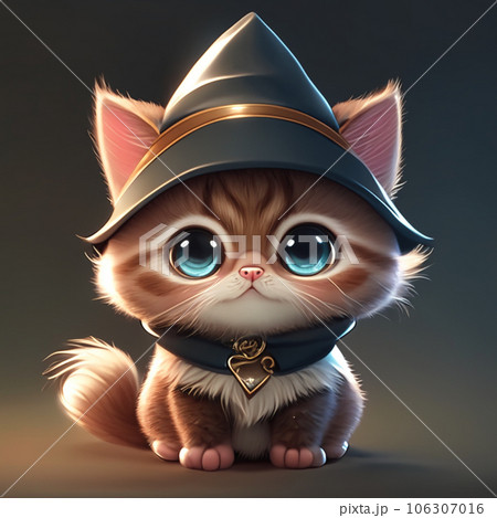 Funny kitten in a pirate hat. Isolated on black background AI-generative Funny kitten in a pirate hat. Isolated on black background AI-generative 106307016