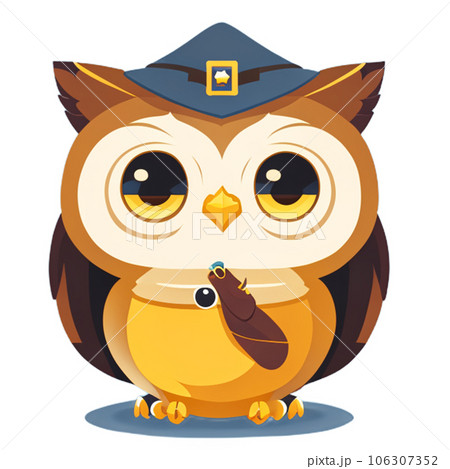 Cute cartoon owl in a hat. Vector illustration isolated on white background. AI-generative Cute cartoon owl in a hat. Vector illustration isolated on white background. AI-generative 106307352