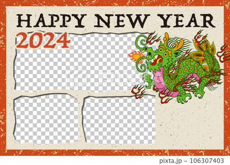 2024年賀状テンプレート「写真3枚フォトフレーム」ハッピーニューイヤー 手書きスペース空き 2024年賀状テンプレート「写真3枚フォトフレーム」ハッピーニューイヤー 手書きスペース空き 106307403
