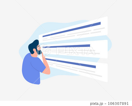 Search Engine Results Page - SERPs concept. Man looks at search result, first positions of sites or contextual advertising for search query. Vector isolated illustration on white background with icons Search Engine Results Page - SERPs concept. Man looks at search result, first positions of sites or contextual advertising for search query. Vector isolated illustration on white background with icons 106307891