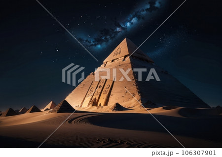 Sci-fi CG of Giant Pyramid in the Desert at Night Ancient Civilization Sci-fi CG of Giant Pyramid in the Desert at Night Ancient Civilization 106307901