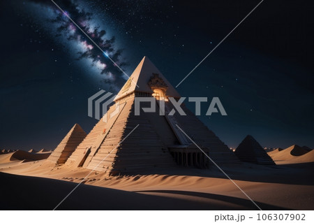 Sci-fi 3D Render of Egyptian Pyramids in the Desert at Night, Ancient Civilization Sci-fi 3D Render of Egyptian Pyramids in the Desert at Night, Ancient Civilization 106307902