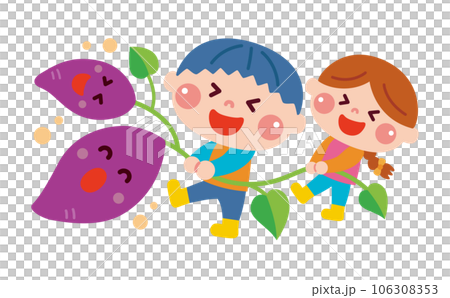 Illustration of children digging potatoes 106308353