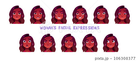 Woman facial expression cartoon vector set 106308377