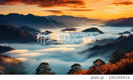 Aerial view White clouds in sky. Top. View from drone. Aerial bird's eye. Aerial top view cloudscape. Sky background, Generative AI illustration 106309419