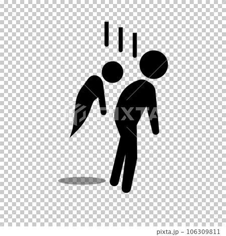一個因被身後鬼魂附體而生病的人的剪影圖標。向量。 106309811