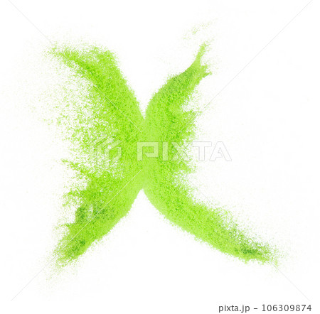 Small size green Sand flying explosion, vegetable sands grain wave explode. Abstract cloud fly. Green colored sand splash throwing in Air. White background Isolated high speed shutter, throwing freeze Small size green Sand flying explosion, vegetable sands grain wave explode. Abstract cloud fly. Green colored sand splash throwing in Air. White background Isolated high speed shutter, throwing freeze 106309874