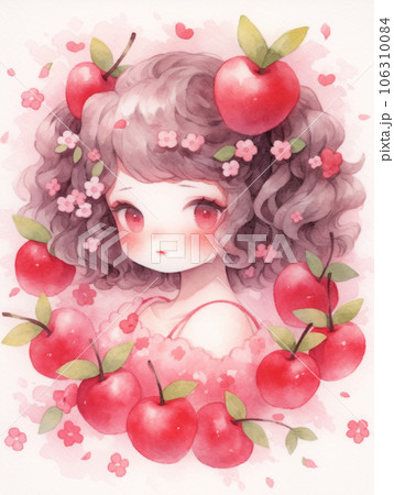 サクランボの寂しげ可愛い女の子のイラスト素材 [106310084] - PIXTA