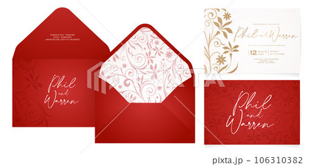 Set of red envelopes with floral ornamental swirl pattern golden foil for Stationery, Layout, collage, scene designs, event flyers, banner prints materials, Holidays celebration cards, screen printing Set of red envelopes with floral ornamental swirl pattern golden foil for Stationery, Layout, collage, scene designs, event flyers, banner prints materials, Holidays celebration cards, screen printing 106310382