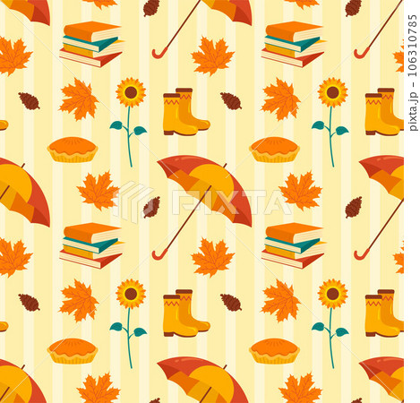 Autumn Season Seamless Pattern Design with Fall Elements in Template Cartoon Flat Illustration 106310785