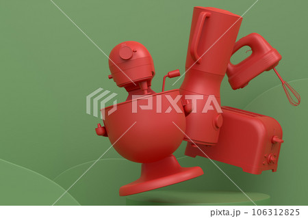 Abstract scene or podium with kitchen appliances and utensils on monochrome. 106312825