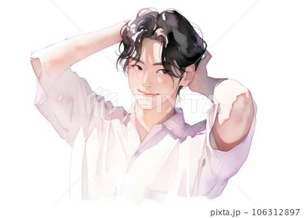 髪を触るイケメン男性　AI生成 106312897