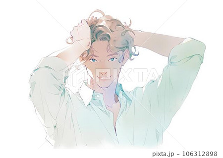 髪を触るイケメン男性　AI生成 106312898
