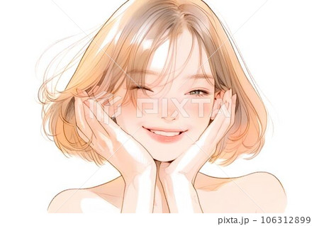 頰を触る綺麗な女性　AI生成 106312899