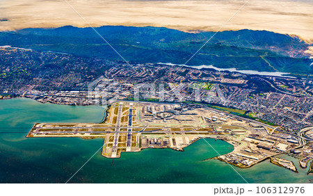 Aerial view of San Francisco International Airport in California, United States 106312976