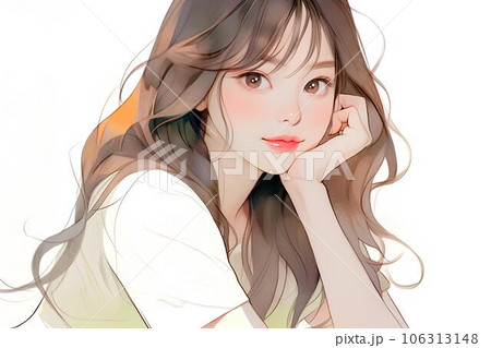 頬杖をつく女性　AI生成 106313148