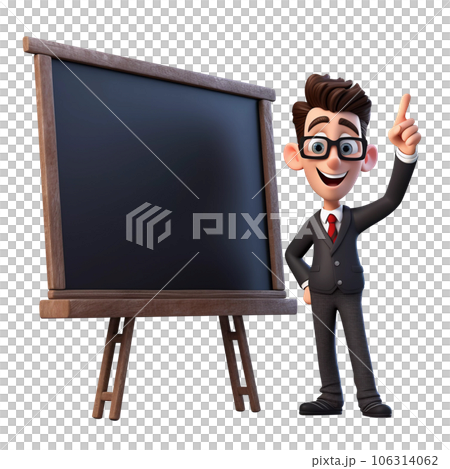 Cartoon Teacher Standing in Front of Blackboard 106314062