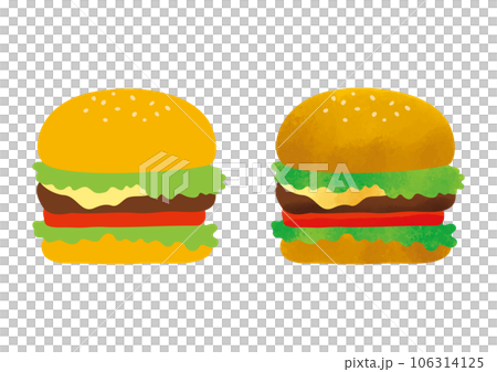 ハンバーガーのイラスト（ベーシックとテクスチャ有りの2種セット） 106314125