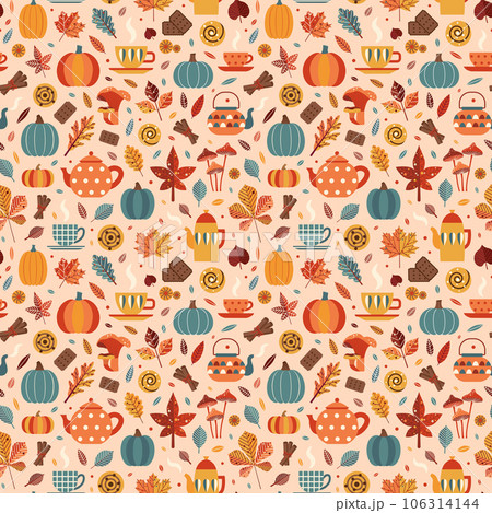 Autumn Mood Seamless Pattern with Fika Motives 106314144