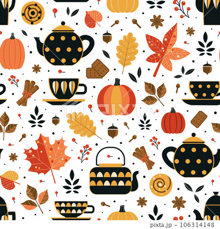Autumn Mood Seamless Pattern with Fika Motives 106314148