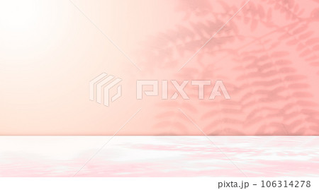 Studio Room Summer Background, Shadow Leaf on blur Peach Yellow Color Cement Marble Table Product Backdrop, Kitchen Platform Minimal Mockup Podium Stage 3d Space Scene Loft Empty Display Abstract. 106314278