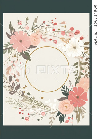 Colorful simple floral decoration illustration background template, creative arrangement of nature and flowers. Good for banner, wedding card invitation draft, birthday, greetings, and design element. 106314900