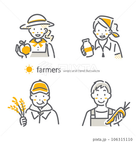 いろいろな農業従事者 シンプルでお洒落な線画イラスト いろいろな農業従事者 シンプルでお洒落な線画イラスト 106315110