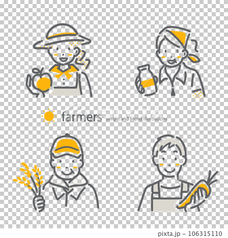 いろいろな農業従事者 シンプルでお洒落な線画イラスト いろいろな農業従事者 シンプルでお洒落な線画イラスト 106315110
