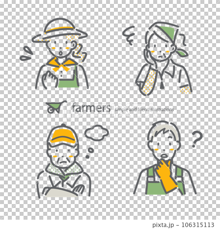 いろいろな農業従事者　三色　困る　シンプルでお洒落な線画イラスト 106315113