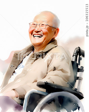 笑顔が印象的な車椅子のシニア男性 笑顔が印象的な車椅子のシニア男性 106315513