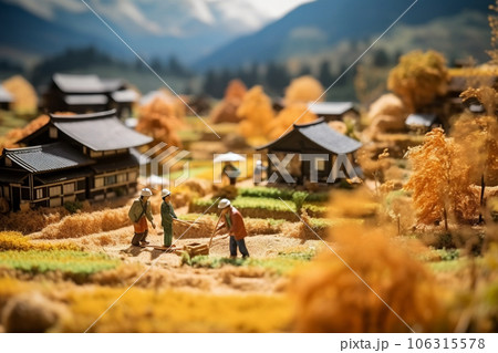 農村の秋の収穫風景（ジオラマ） 106315578
