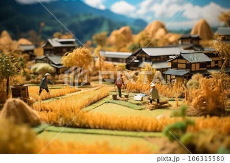 農村の秋の収穫風景（ジオラマ）のイラスト素材 [106315580] - PIXTA