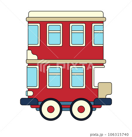 Color vector icon with toy car, vintage bus. Engaging and interactive toys that spark creativity and imagination. Designed for kids. Encourage playtime and ignite the joy of discovery with popular toy 106315740