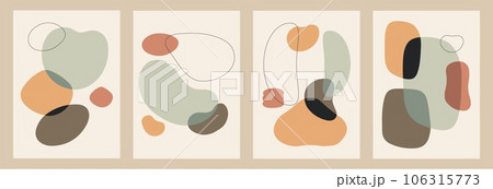 Organic shapes posters. Minimalist abstract colorful collage for flyer design, nature balance childish scribble shapes. Vector isolated set 106315773
