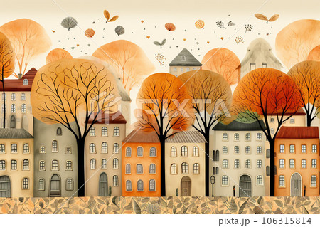 メルヘンチックな花と街並み・オレンジ色の世界 メルヘンチックな花と街並み・オレンジ色の世界 106315814