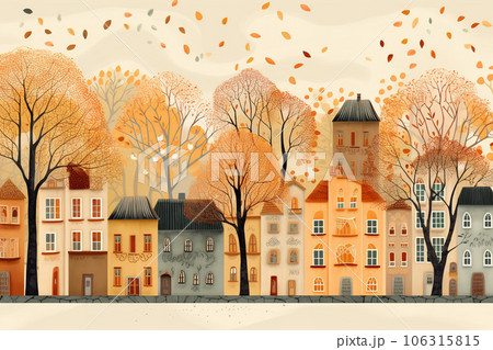 メルヘンチックな花と街並み・オレンジ色の世界 106315815