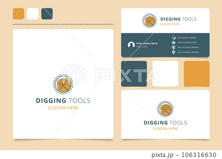 Digging tool logo design with editable slogan. Branding book and business card template. 106316630